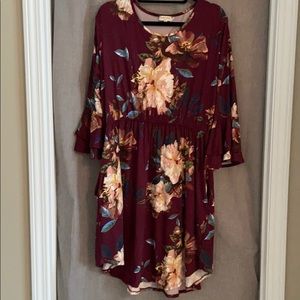 Burgundy floral L/S dress